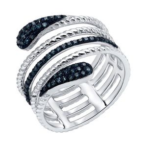 Blue Diamond Wrap Silver Ring